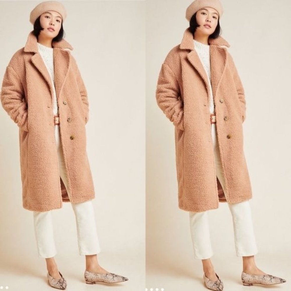 Avec Les Filles Women's Sz. L Oversized Teddy Bear Long Coat In Toast NWOT